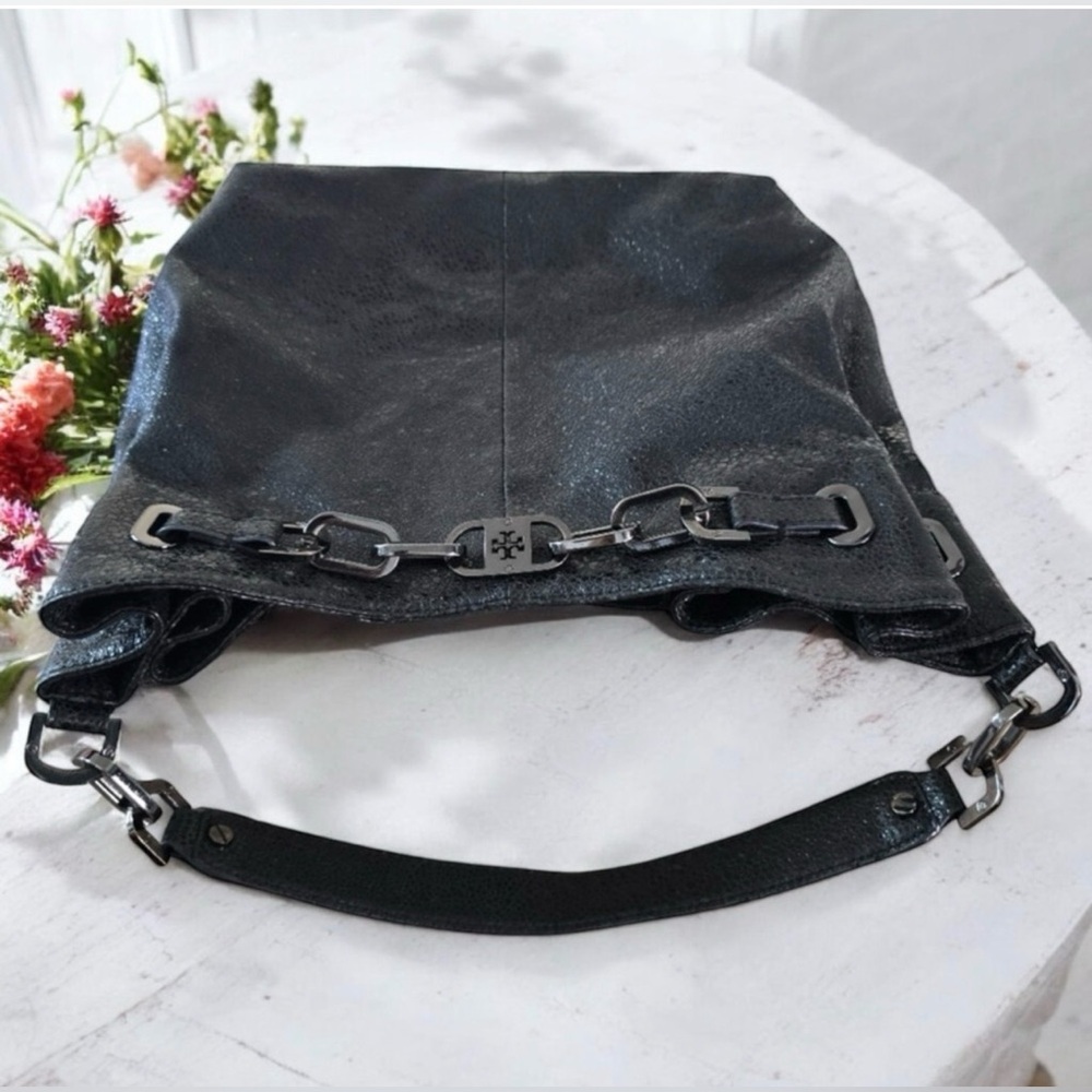 EUC Tory Burch Large Natalya Hobo Black Leather Snake/Bag - Picture 5 of 11